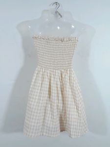 Beige and White Smocked Dress