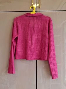 Pink Ruffle Front Top