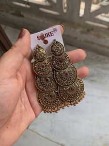 Golden Ethnic Dangle Earrings