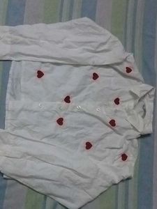 Heart Patterned Crop White Shirt