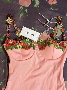 Pink Floral Trim Mini Dress Size XS