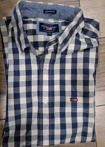 &#34;Arrow Sport&#34;Navy &amp; Beige Check Short Sleeve Shirt