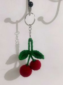 Crochet Cherry Keychain,🍒