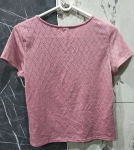 Dusty Rose Eyelet Short Sleeve Top