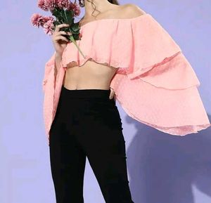 Trendy Pink Off-Shoulder Crop Top