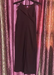 Burgundy Wrap-Front Jumpsuit