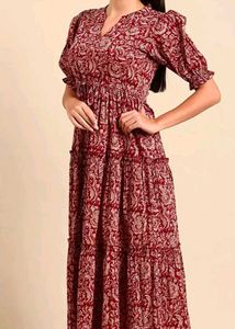 Red Paisley Print Midi Dress