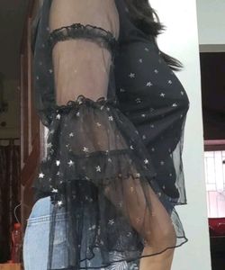 Black Ruffle Sleeve Top