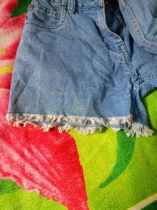 Denim Shorts with Lace &amp; Fringe Details