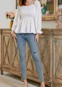 White Peplum Top