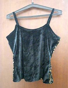 Black &amp; Gold Sequin Velvet Cami Top (S)
