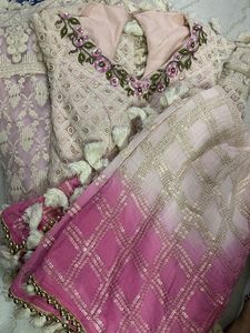 Chic boho Pink-white Anarkali Set