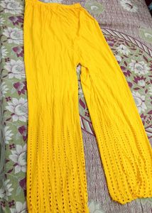 Yellow Eyelet Wide Leg Pants