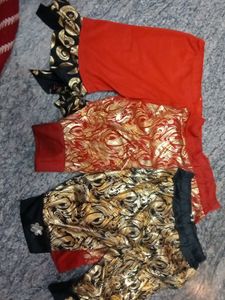 Girl&#39;s Red  &amp; Gold Outfit et Of 4top And 6 Pants