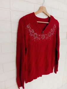 Red Embellished Sweater