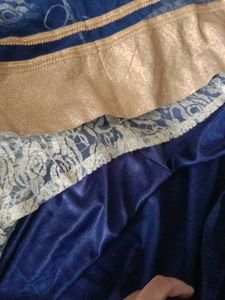 Blue Floral Lace Skirt with Gold Border