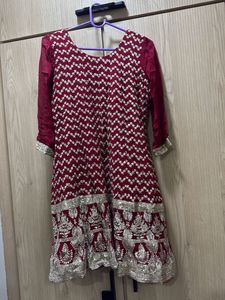 Maroon &amp; Silver Embellished Kurta