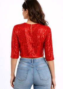 Red Luxe Keyhole Sequin Top💌