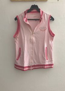 Pink Sleeveless Zip-Up Vest