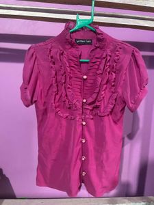 Trendy Woman Pink Ruffles Top