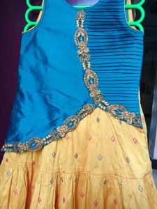 Girls' Blue & Yellow Embellished Dress