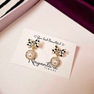 Black And White Striped Bow Earrings Fixed Price