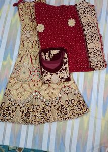 Maroon Golden Heavy Bridal Lehenga
