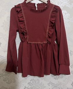 Maroon Ruffle Long Sleeve Top