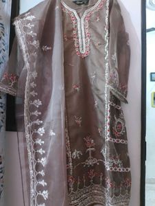 Elegant Embroidered Brown Salwar Kameez