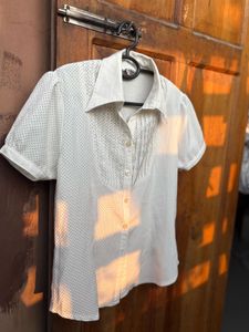 90s Inspired White Polka Dot Top
