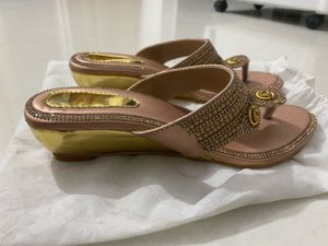 Stylish Partywear Wedges – Golden &amp; Peach