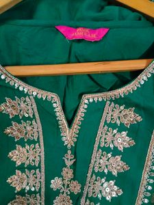 Teal &amp; Gold Brocade Anarkali
