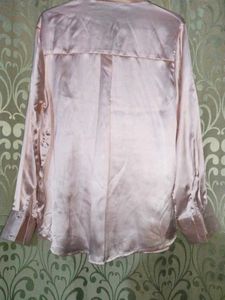Peach Satin Button-Up Shirt