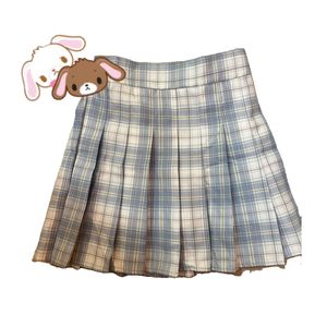 Blue Plaid Pleated Mini Skirt