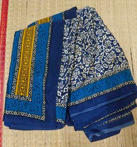 Blue Floral Print Soft Silk Saree