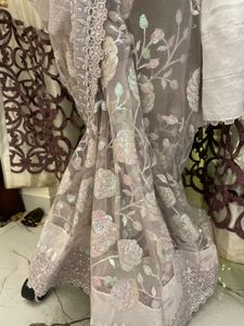 Elegant Grey Embroidered Saree