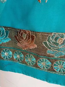 Teal Embroidered Saree Without blouse