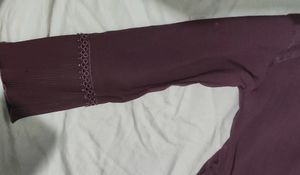 Grape Wine Shaded Frock With Frill At Neck