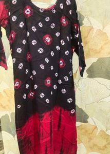 Black And Red Rayon Kurta Set With Dupptta