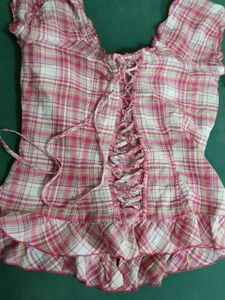 Pink Plaid Ruffle Top