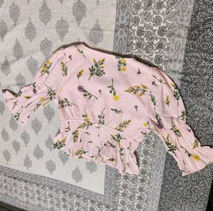Only Brand Women Pink Floral Elastic Peplum Top