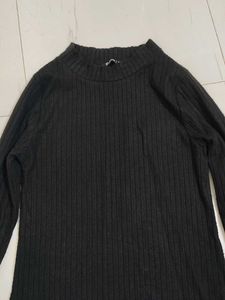 Black Ribbed Mock Neck One Piece