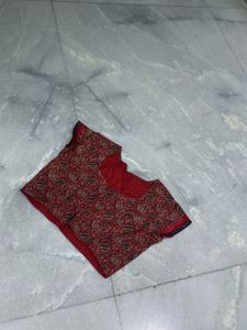 Lotus Pond Kalamkari Blouse With Front Opening And Astar
