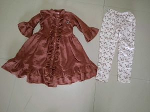 Girls Brown Color Kurti Set