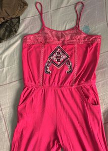 Pink Embroidered Jumpsuit