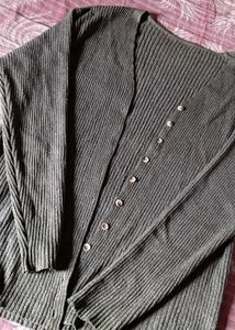Gray Ribbed Knit Cardigan