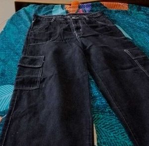 Black Wide Leg Cargo Jeans