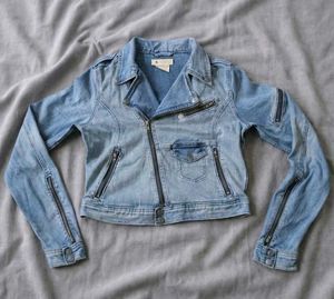 &amp;Jacket Women's Cropped Denim Biker Jacke