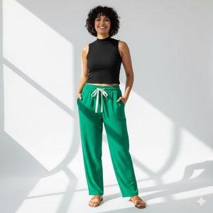 Black top and Green Casual Pants