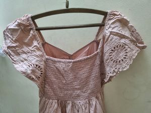Korean Peach Cotton Schiffli Dress